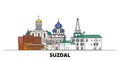 Russia, Suzdal City flat landmarks vector illustration. Russia, Suzdal City line city with famous travel sights, skyline