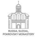 Russia, Suzdal, Pokrovsky Monastery travel landmark vector illustration