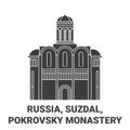 Russia, Suzdal, Pokrovsky Monastery travel landmark vector illustration