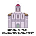 Russia, Suzdal, Pokrovsky Monastery travel landmark vector illustration