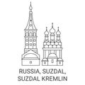 Russia, Suzdal, Suzdal Kremlin travel landmark vector illustration