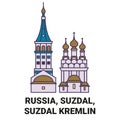 Russia, Suzdal, Suzdal Kremlin travel landmark vector illustration