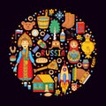 Russia doodle colorful icons round vector set