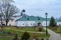 Russia, Tikhvin, December 2020. Winter view of the monastery yard.