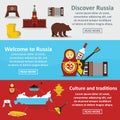 Russia travel banner horizontal set, flat style