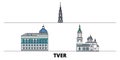 Russia, Tver flat landmarks vector illustration. Russia, Tver line city with famous travel sights, skyline, design.