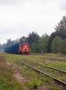 Russia, Tver region, Rantsevo station. The train is approaching the station.