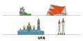 Russia, Ufa flat landmarks vector illustration. Russia, Ufa line city with famous travel sights, skyline, design. Royalty Free Stock Photo