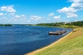 Russia, Uglich, July 2020. Bank of the Volga river on a bright sunny day.