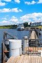 Russia, Uglich, July 2020. Berth for tourist ships on the Volga river.