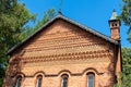 Russia, Uglich, July 2020. Fragment of decorative decoration of the pediment of the boyar chambers of the 16th century.