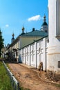 Russia, Uglich, July 2020. View of the inner part of the monastery wall on a sunny day.