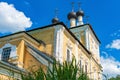 Russia, Uglich, July 2020. View of the Orthodox Church from ground level.