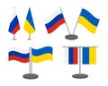Russia and Ukraine flags. Agreements peace between Russia and Ukraine. Negotiations and meetings. Diplomacy concept. All isolated