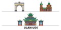 Russia, Ulan Ude flat landmarks vector illustration. Russia, Ulan Ude line city with famous travel sights, skyline