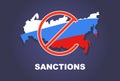 Russia is under sanctions. crossed out country sign. Royalty Free Stock Photo