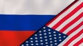 Russia United States national flags. News, reportage, business background. 3D illustration