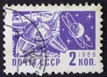 RUSSIA/USSR - CIRCA 1966: space themed post stamp of 2 kopek, Moscow 1966 Royalty Free Stock Photo