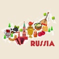 Russia vector card. Russian poster with map. Travel concept.