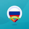Russia vector flag map location pin. European football 2020 tournament final stage. Official championship colors and style Royalty Free Stock Photo