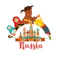 Russia vector illustration. Bear with balalaika. Russian symbol cartoon Royalty Free Stock Photo