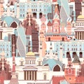 Russia vector map illustration.Hand draw atlas with russian landmarks, Royalty Free Stock Photo