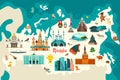 Russia vector map illustration.Hand draw atlas with russian landmarks, Royalty Free Stock Photo
