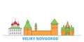 Russia, Veliki Novgorod line cityscape, flat vector. Travel city landmark, oultine illustration, line world icons