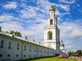 Russia, Veliky Novgorod - August 20, 2023: Bell tower in the Yuryev Monastery