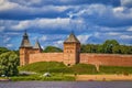 Russia, Veliky Novgorod - August 20, 2023: Fortress of the Novgorod Kremlin on the banks of the Volkhov River