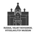 Russia, Veliky Novgorod, Vitoslavlitsy Museum travel landmark vector illustration