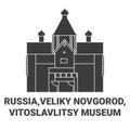 Russia,Veliky Novgorod, Vitoslavlitsy Museum travel landmark vector illustration