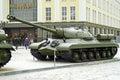 RUSSIA, VERKHNYAYA PYSHMA - FEBRUARY 12. 2018: Soviet heavy tank IS-3 in the museum of military equipment Royalty Free Stock Photo