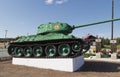 Russia, village Mikhailovka, July 2019: monument with t-34 tank