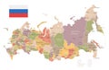 Russia - vintage map and flag - illustration