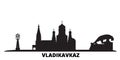 Russia, Vladikavkaz city skyline isolated vector illustration. Russia, Vladikavkaz travel black cityscape