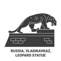 Russia, Vladikavkaz, Leopard Statue travel landmark vector illustration