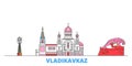 Russia, Vladikavkaz line cityscape, flat vector. Travel city landmark, oultine illustration, line world icons