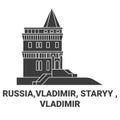 Russia,Vladimir, Staryy , Vladimir travel landmark vector illustration