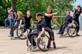 Russia, Vladivostok, 06/12/2018. Actors in wheelchairs and usual actors perform the dance on stage. Annual celebration Russia Day