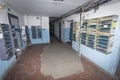 Russia, Vladivostok, 12/16/2017. Dirty corridor with mailboxes in the apartment building with cheap apartments.