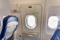 Russia, Vladivostok, 08/17/2020. Emergency exit of passenger plane Airbus A319 of Aurora Airlines. Aviation and transportation