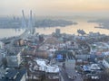 Russia, Vladivostok in the evening haze in winter