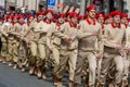 Russia, Vladivostok, 05/09/2018. Graduates of Young Army Cadets National Movement in uniform march on parade on annual Victory Day