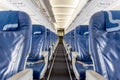 Russia, Vladivostok, 08/17/2020. Interior of passenger plane Airbus A319 of Aurora Airlines. Passengers seats, empty salon.