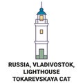Russia, Vladivostok, Lighthouse Tokarevskaya Cat travel landmark vector illustration