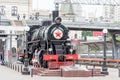 Russia, Vladivostok, 07/06/2019. Old train locomotive as monument on the platform of railway station Vladivostok. This monument is Royalty Free Stock Photo