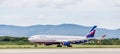 Russia, Vladivostok, 08/17/2020. Passenger airplane Airbus A330 of Aeroflot Airlines on runway before taking off. Holidays and