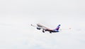 Russia, Vladivostok, 08/17/2020. Passenger airplane Airbus A330 of Aeroflot Airlines in a sky. Holidays and journey concept.