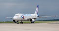 Passenger airplane Airbus A320 of Ural Airlines on airfield